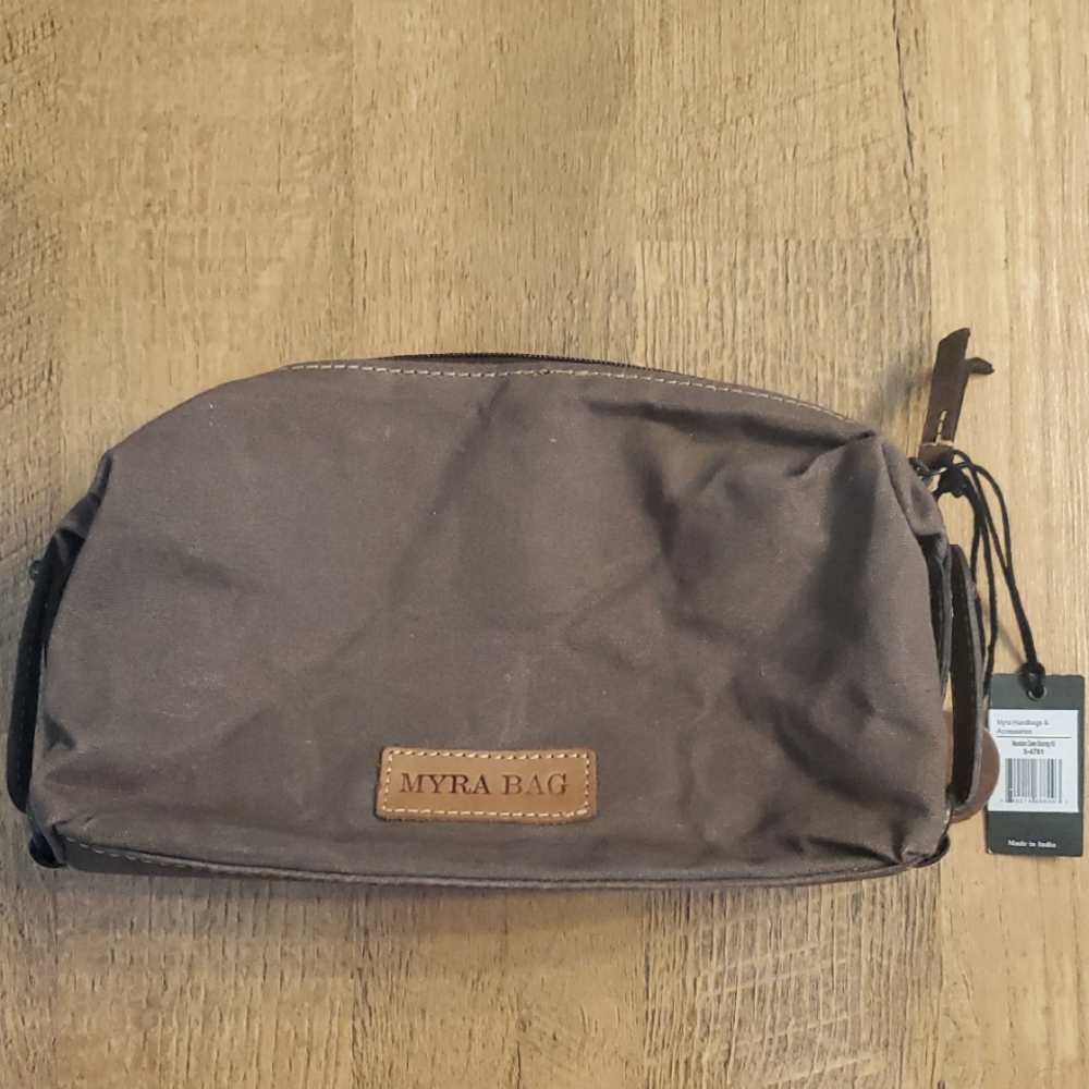 Myra Bag NWT Dark Brown Mens Toiletry Bag Mountain Dawn Shaving Kit Bag - Picture 4 of 8
